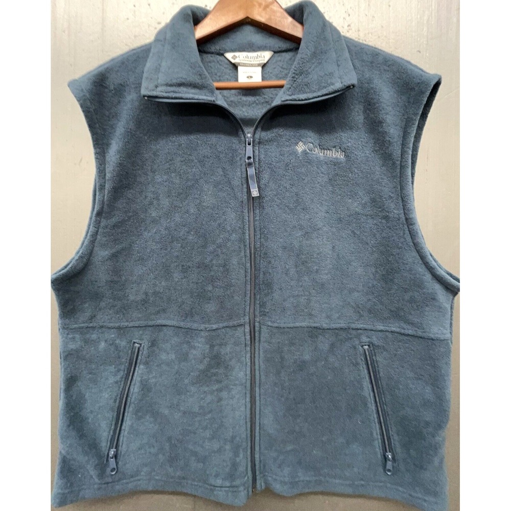 Columbia Fleece Vest Men L Blue Full Zip Pocket Outdoor Hiking Camping Versatile